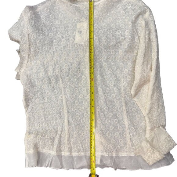 J.Jill Textured Lace Button-Up Blouse Size 2X White Ivory Sheer Ruffled Hem NEW - Picture 15 of 15